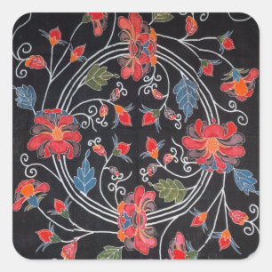 Vintage Japanese Kimono Textile (Bingata) Square Sticker