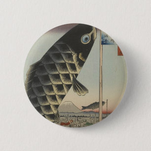 Vintage Japanese Koi Festival Flags 6 Cm Round Badge