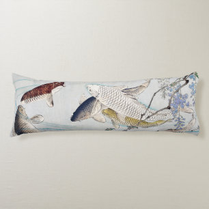 Vintage Japanese Koi Fish Art Purple Wisteria Body Cushion