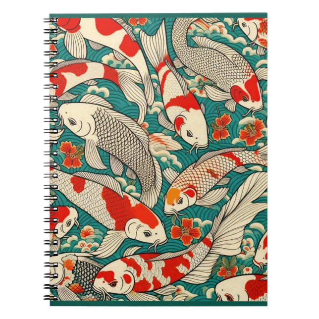 Vintage Japanese Koi Fish Pattern Painting Notebook (Front)