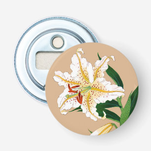 Vintage Japanese Lilly. White, Green and Beige Bottle Opener