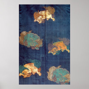 Vintage Japanese Lion Pattern Poster
