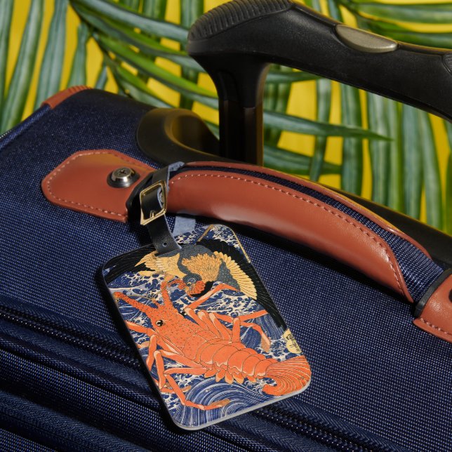 Vintage Japanese Lobster and Bird Luggage Tag (Front Insitu 1)