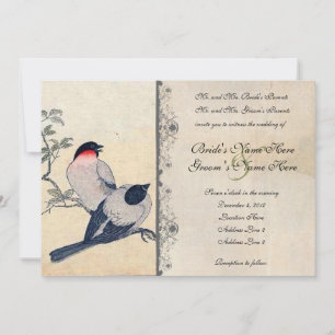Vintage Japanese Lovebirds Wedding Invitation