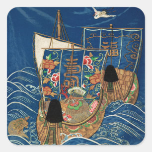 Vintage Japanese Lucky Treasure Ship G.A. Audsley Square Sticker