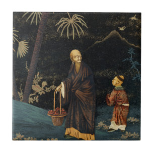 Vintage Japanese Monk and Child G.A. Audsley Ceramic Tile