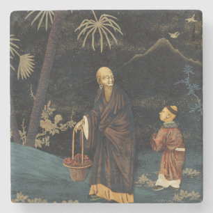 Vintage Japanese Monk and Child G.A. Audsley Stone Coaster