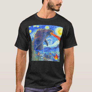 Vintage Japanese Monster Kaiju In Van Gogh Starry T-Shirt