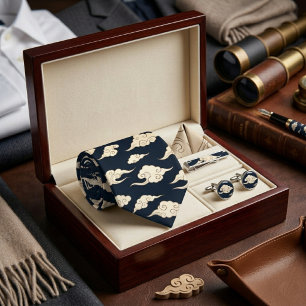 Vintage Japanese Navy Cloud Pattern Tie