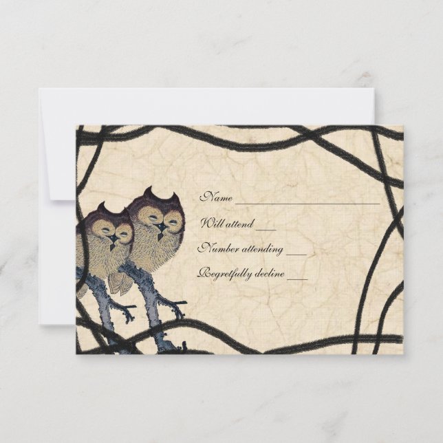 Vintage Japanese Owl rsvp with envelopes Card (Front)