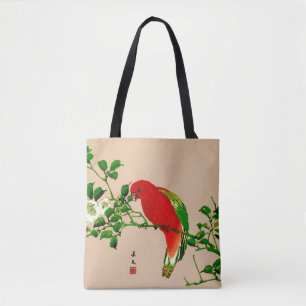 Vintage Japanese Painting of a Parrot, Red & Green Tote Bag