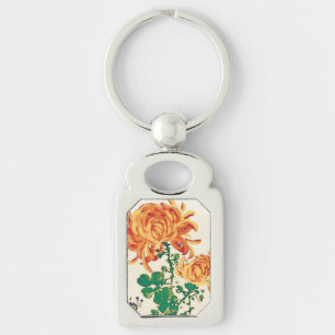 Vintage Japanese Painting of Chrysanthemums Key Ring