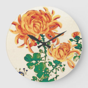 Vintage Japanese Painting of Chrysanthemums Large Clock