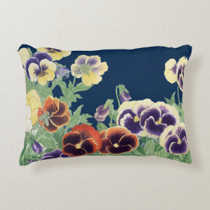 Vintage Japanese Pansy Flower Ukiyo-e Botanical Decorative Cushion