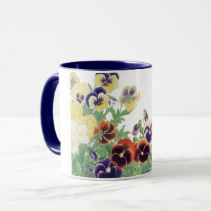 Vintage Japanese Pansy Flower Ukiyo-e Botanical Mug