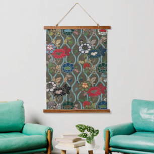 Vintage Japanese Peony Ogee Floral Pattern Hanging Tapestry