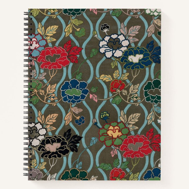 Vintage Japanese Peony Ogee Floral Pattern Notebook (Front)