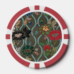 Vintage Japanese Peony Ogee Floral Pattern Poker Chips