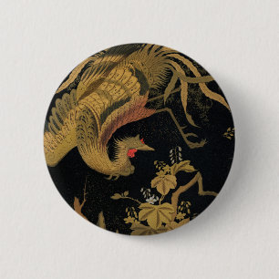 Vintage Japanese Phoenix Gold Black Bird 6 Cm Round Badge