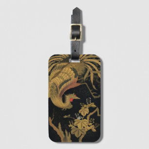 Vintage Japanese Phoenix Gold Black Bird Luggage Tag