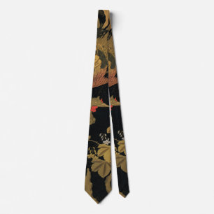 Vintage Japanese Phoenix Gold Black Bird Tie