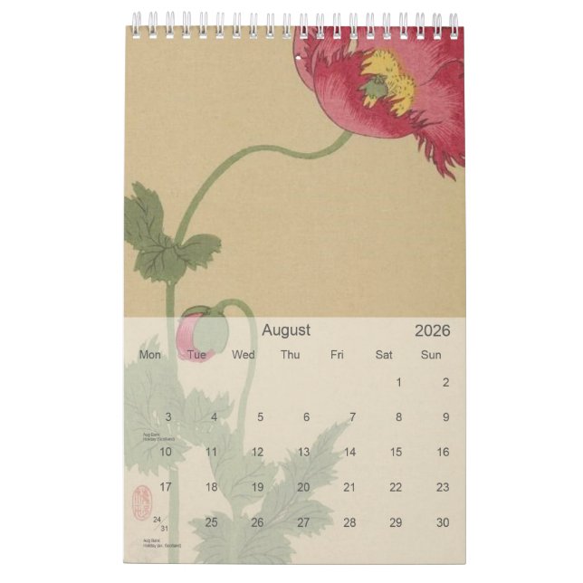 Vintage Japanese pictorial postcards 2026 Calendar (Aug 2026)