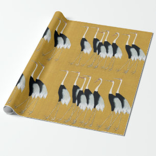 Vintage Japanese Red Crowned Crane Gold Art Wrapping Paper