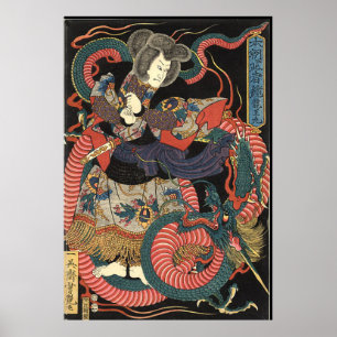 Vintage Japanese Red Dragon Poster