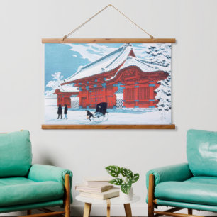 Vintage Japanese Red Gate in Winter Snow Art Hanging Tapestry