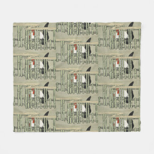 Vintage Japanese Rooster Behind Bamboo Fence Art Fleece Blanket