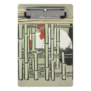Vintage Japanese Rooster Behind Bamboo Fence Art Mini Clipboard