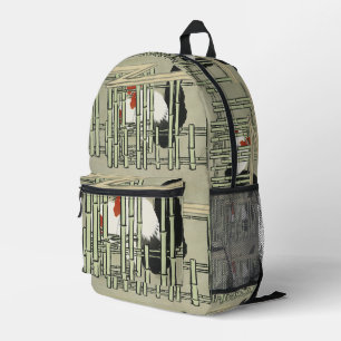 Vintage Japanese Rooster Behind Bamboo Fence Art Printed Backpack