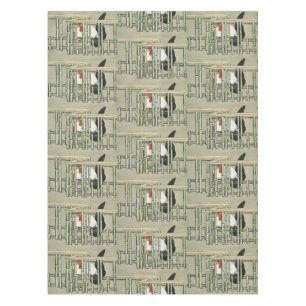 Vintage Japanese Rooster Behind Bamboo Fence Art Tablecloth