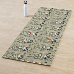 Vintage Japanese Rooster Behind Bamboo Fence Art Yoga Mat