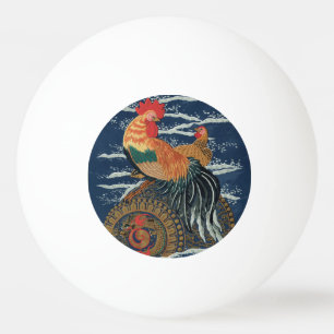 Vintage Japanese Rooster Hen Dragon Art Ping Pong Ball