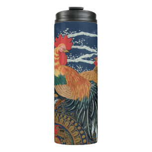 Vintage Japanese Rooster Hen Dragon Art Thermal Tumbler