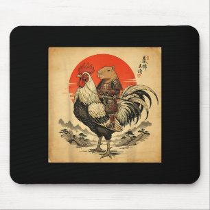 Vintage Japanese Samurai Capybara Rooster Chicken  Mouse Pad