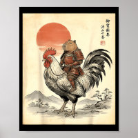 Vintage Japanese Samurai Capybara Rooster Chicken