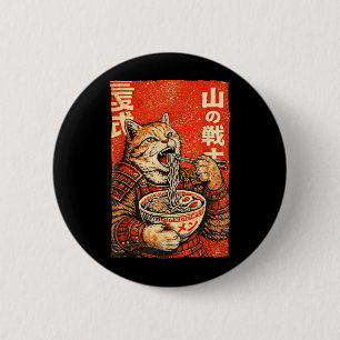 Vintage Japanese Samurai Cat Ramen Ukiyo-E Graphic 6 Cm Round Badge