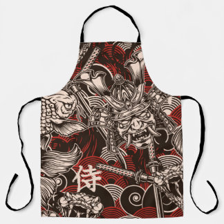 Vintage japanese seamless pattern with katana swor apron
