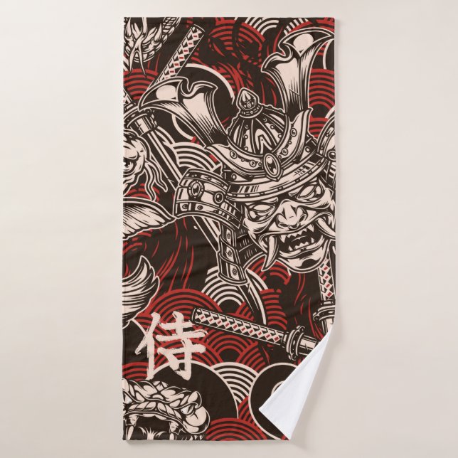 Vintage japanese seamless pattern with katana swor bath towel (Bath Towel)