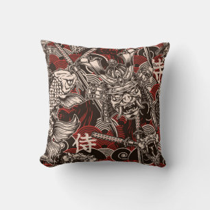 Vintage japanese seamless pattern with katana swor cushion
