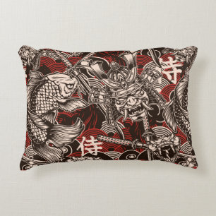 Vintage japanese seamless pattern with katana swor decorative cushion