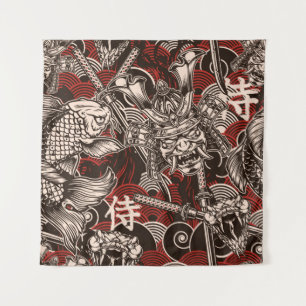 Vintage japanese seamless pattern with katana swor tapestry