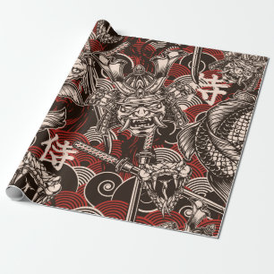 Vintage japanese seamless pattern with katana swor wrapping paper