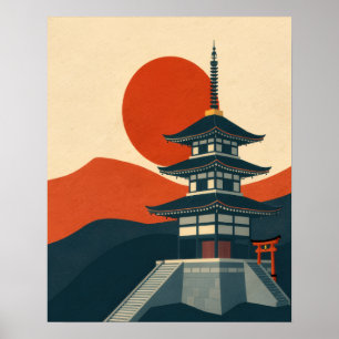 Vintage Japanese Shrine Pagoda Travel Poster