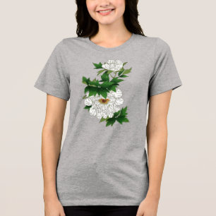 Vintage Japanese Sketch of Large White Peony Tri-Blend Shirt