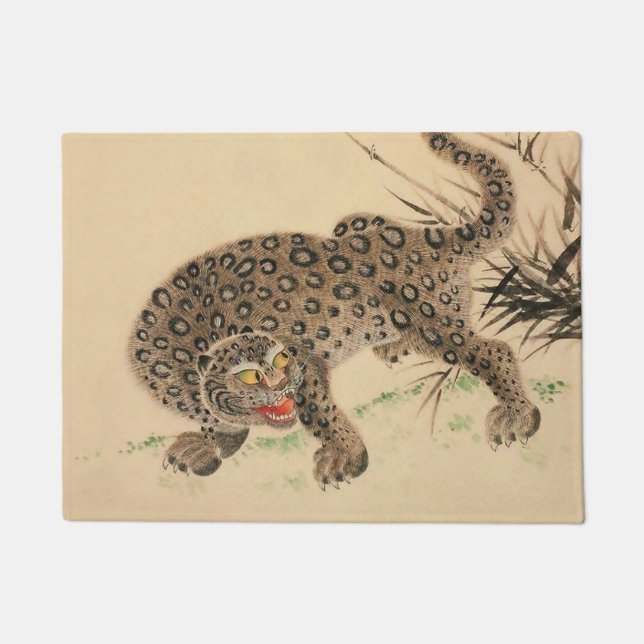 Vintage Japanese Spotted Leopard Scroll Doormat (Front)