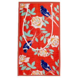 Vintage Japanese Textile, Bird and Rose Small Gift Bag