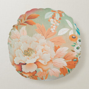 Vintage Japanese Textile, Floral Round Cushion